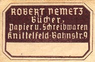 R. Nemetz, Bcher, Papier und Schreibwaren, Knittelfeld, Austria (30mm x 19mm, after 1938).