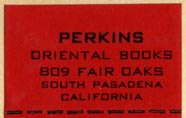 Perkins Oriental Books, South Pasadena, California (30mm x 39mm, with tear-off)