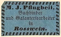 M.J. Pflugbeil, Buchbinder und Galanteriearbeiter, Rosswein, Germany (32mm x 19mm)