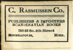 C. Rasmussen Co., Scandinavian Books, Minneapolis, Minnesota (38mm x 26mm, ca.1920s?)