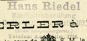 Hans Riedel, Musikalienhandlung, Berlin, Germany (inkstamp, 49mm x 22mm). Courtesy of R. Behra.