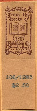 JW Robinson Co., Los Angeles, California (33mm x 19mm without tear-off, ca.1926?)