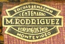 M. Rodriguez, Encuadernacion [binder], Montevideo, Uruguay (20mm x 14mm, after 1921)