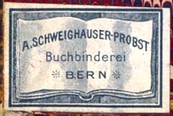 A. Schweighauser-Probst, Buchbinderei, Bern, Switzerland (32mm x 21mm)