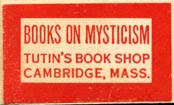 Tutin's Book Shop, Books on Mysticism, Cambridge, Massachusetts (29mm x 17mm, after 1949)