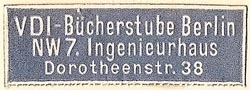 VDI -- Verein Deutscher Ingenieure, Bcherstube, Berlin, Germany (41mm x 14mm)