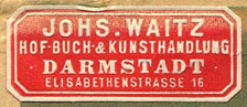 Johs. Waitz, Hof-Buch- & Kunsthandlung, Darmstadt, Germany (36mm x 15mm, after 1923)