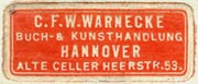 C.F.W. Warnecke, Buch- & Kunsthandlung, Hannover, Germany (30mm x 13mm). Courtesy of R. Behra.