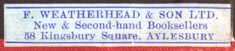 F. Weatherhead & Son, Aylesbury, England (38mm x 7mm)