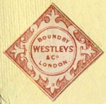 Westleys & Co. [binders], London, England (24mm x 24mm, after 1854). Courtesy of Robert Behra.