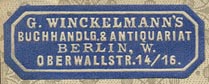 G. Winckelmann, Buchhandlung & Antiquariat, Berlin, Germany (34mm x 12mm).