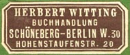 Herbert Witting, Buchhandlung, Berlin, Germany (32mm x 13mm, ca.1910s)