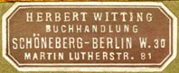 Herbert Witting, Buchhandlung, Berlin, Germany (33mm x 14mm, ca.1910s). Courtesy of Robert Behra.