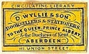 D. Wyllie & Son, Booksellers & Stationers, Aberdeen, Scotland (20mm x 12mm, ca.1860s?). Courtesy of S. Loreck.