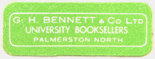 G.H. Bennett & Co., University Booksellers, Palmerston North, New Zealand (25mm x 10mm). Courtesy of Siobhan McCormack.