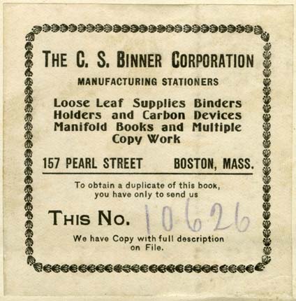 C.S. Binner Corporation, Boston, Massachusetts (69mm x 70mm, c.1908). Courtesy of Robert Behra.
